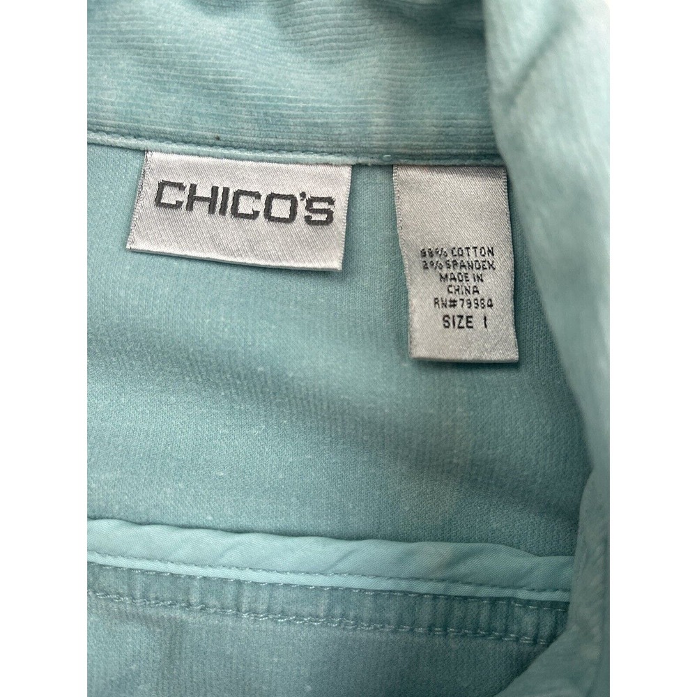 CHICO'S TEAL Corduroy Button Front JACKET SIZE 1 (S/8) - Picture 3 of 8